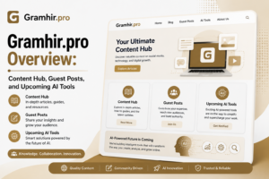 Gramhir.pro overview banner featuring its content hub, guest posts, and upcoming AI tools for digital creators