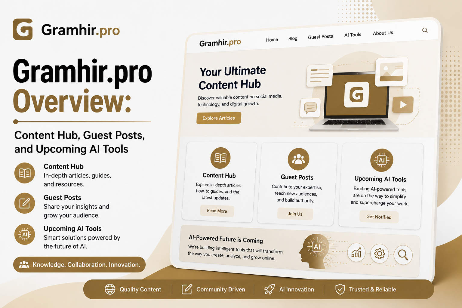 gramhir-pro-overview-content-hub-guest-posts-upcoming-ai-tools Gramhir.pro overview banner featuring its content hub, guest posts, and upcoming AI tools for digital creators