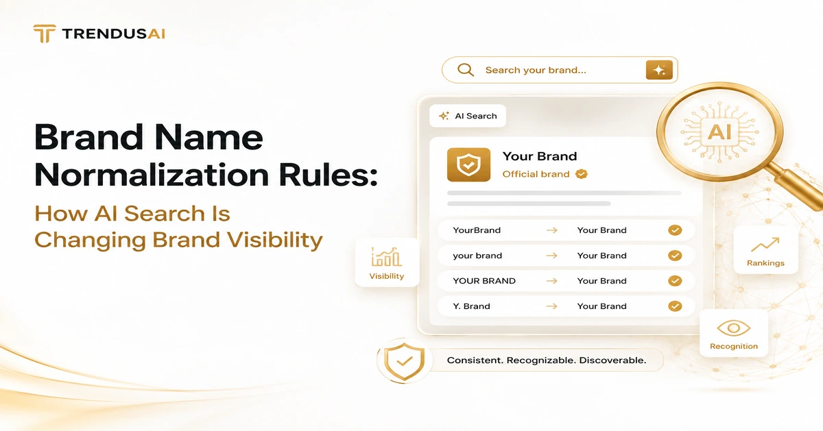 Brand name normalization rules showing how AI search standardizes brand names to improve brand visibility, recognition, and rankings