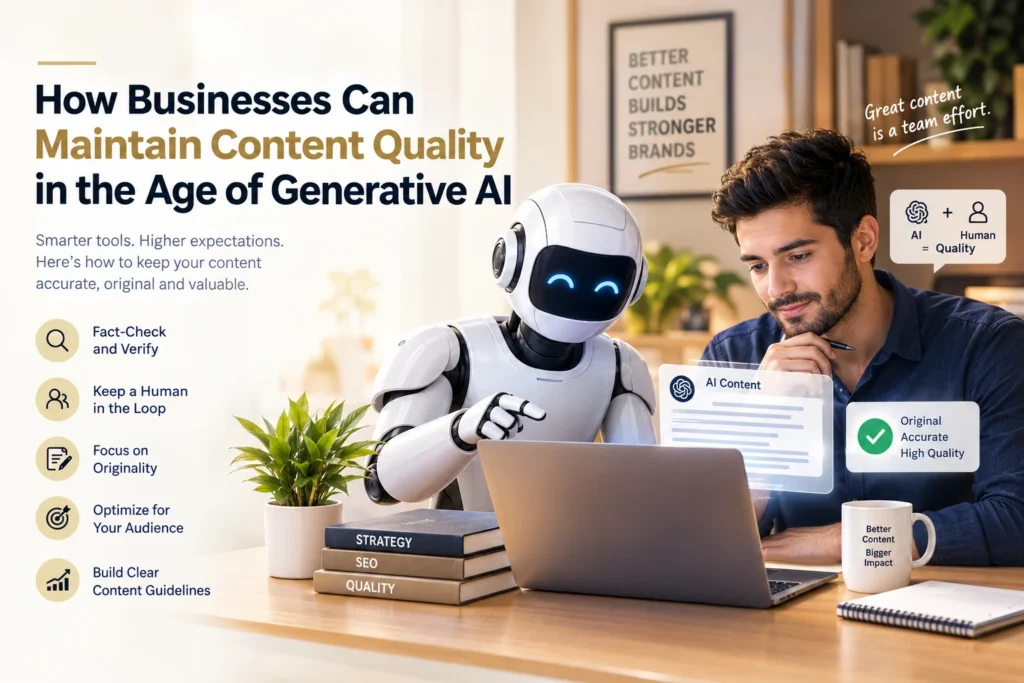 How businesses can maintain content quality using generative AI with human oversight and fact-checking.
