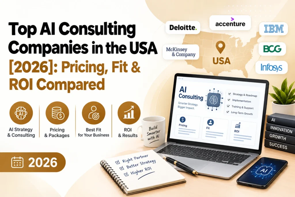 Top AI consulting companies in the USA 2026 comparison covering pricing, business fit, AI strategy, and ROI
