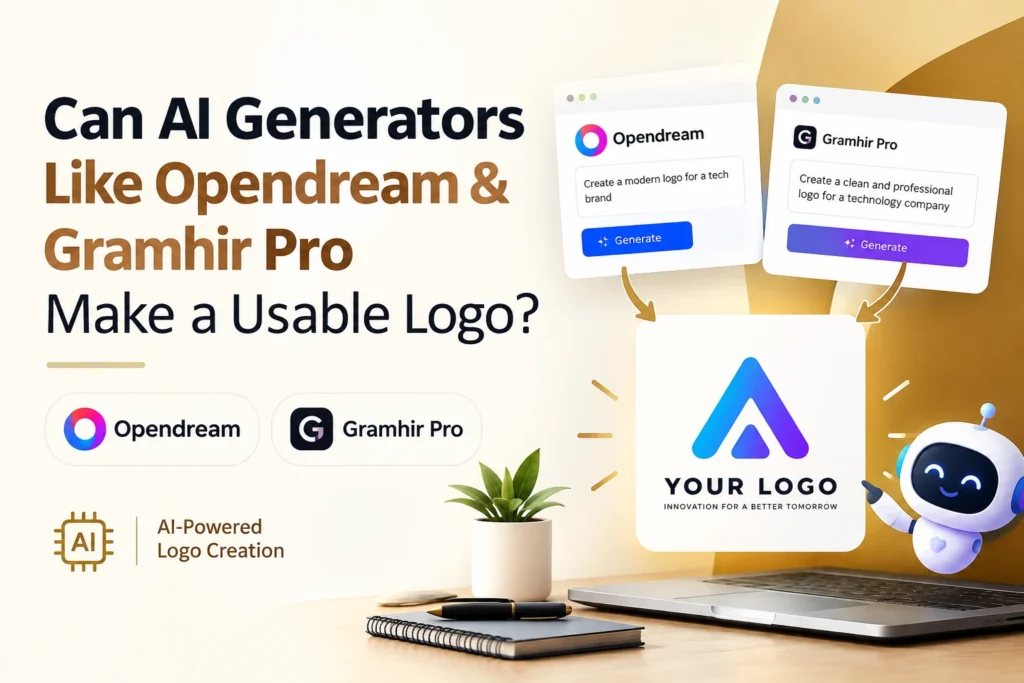 AI generators Opendream and Gramhir Pro creating a usable logo design