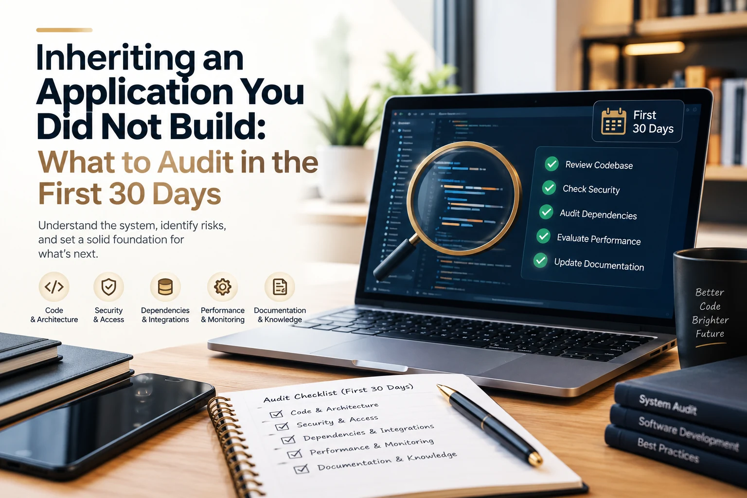 inheriting-an-application-first-30-days-audit Inheriting an application: audit code, security, dependencies, and performance in the first 30 days.